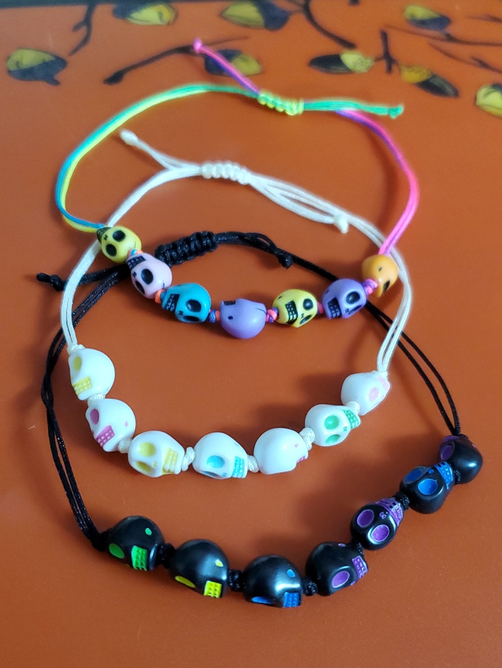 Adjustable Skull Bead Bracelets - Multicolor Set Of 3